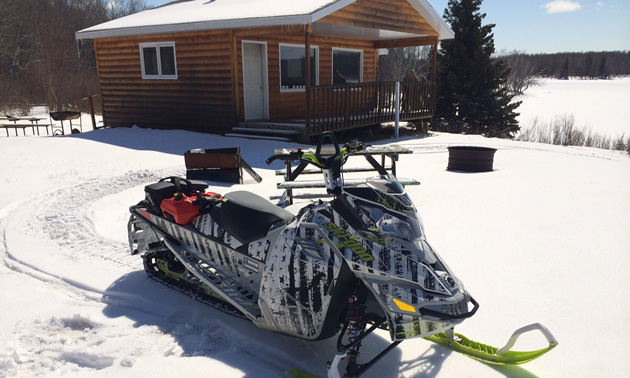 A Ski-Doo parked at the Green Lake warm-up shelter. 