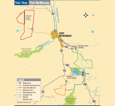 A map of trails around Fort McMurray