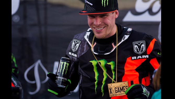 Picture of Tucker Hibbert with X Games medal. 