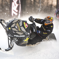 Polaris snowcross racer Iain Hayden on the snowcross track. 