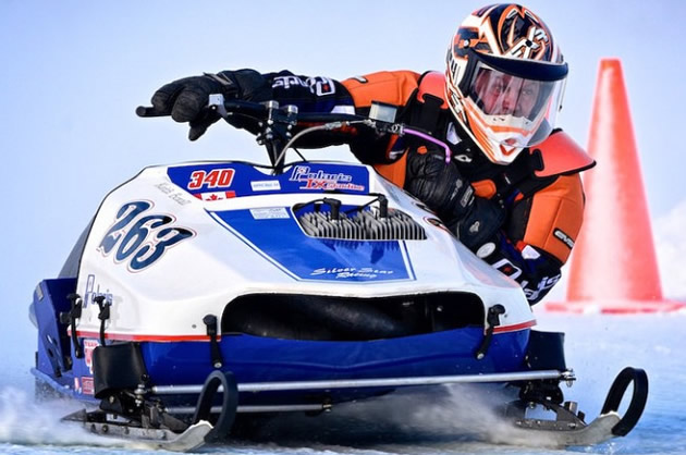 Keith Boxall on a vintage racing sled. 