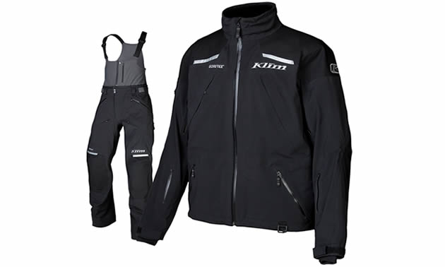A black snowmobile big and back jacket. 
