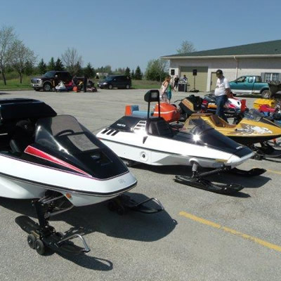 Snowmobiles belonging to Jeff Tanach and Rick Rivers from St. Andrew's, Manitoba. 