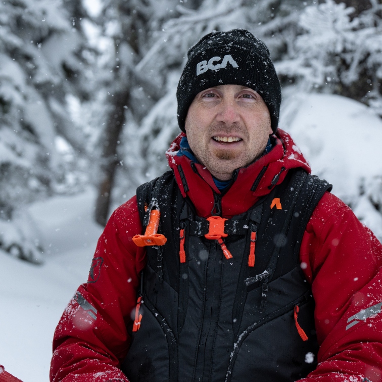 Marshall in the snow wearing a toque