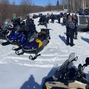 sleds outside a warm up shelter