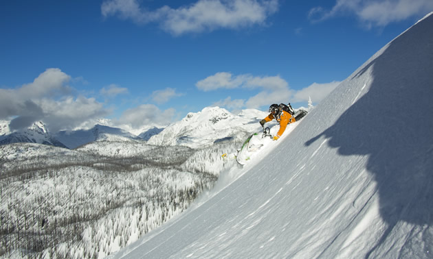 Rene St. Onge carves a sidehill in Sicamous. 