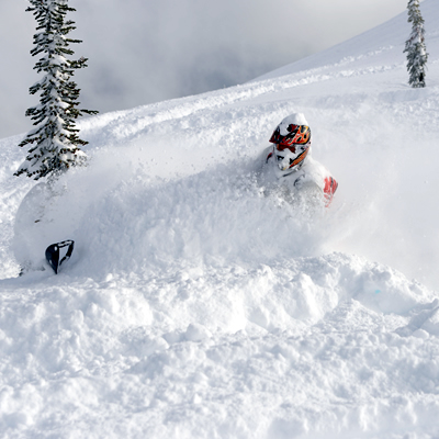 Snowmobiler getting a face full of powder in Revelstoke. 