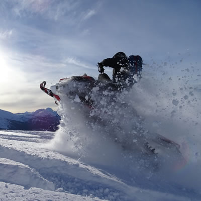 A snowmobiler blasts through fresh powder in Renshaw near McBride, B.C. 