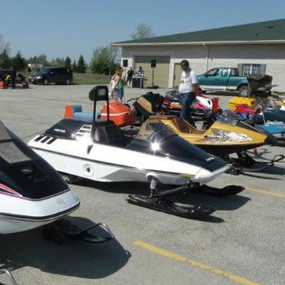 Snowmobiles belonging to Jeff Tanach and Rick Rivers from St. Andrew's, Manitoba.