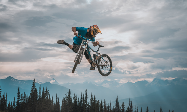 A rider tricking it at the Valemount bike park. 