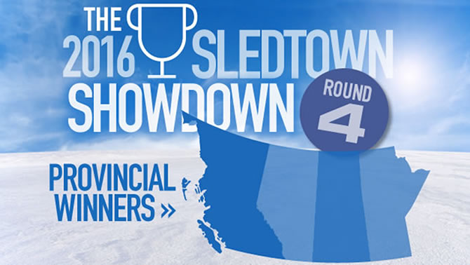 Graphic of the SnoRiders SledTown ShowDown contest, round 4. 