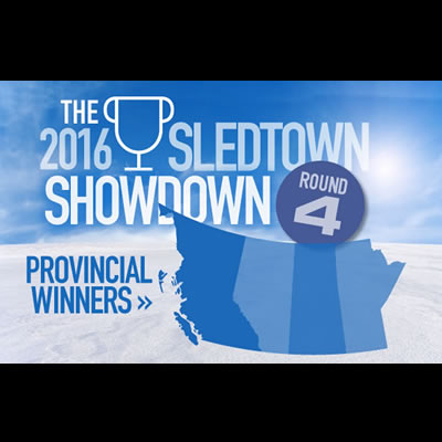 Graphic of the SnoRiders SledTown ShowDown contest, round 4. 