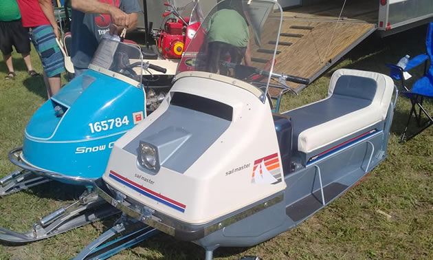 Vintage snowmobiles at the Vintage Snowmobile Show in Saskatchewan. 