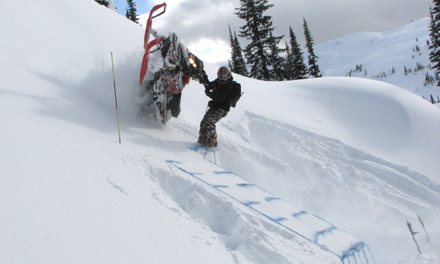 Jeremy Hanke tests a snowmobile on the Skanke Pit. 