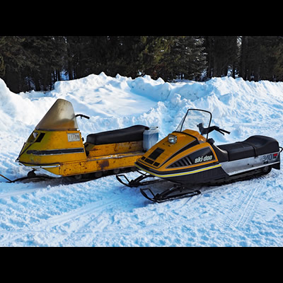 Two vintage beauties: the Ski-Doo Alpine and the Ski-Doo 340. 