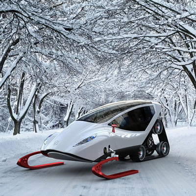 A futuristic concept snowmobile called the Snow-Crawler. 