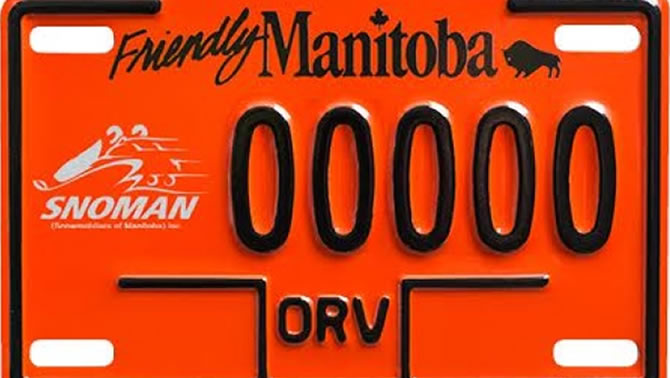 Picture of new orange snowmobile SnoPass license plate. 
