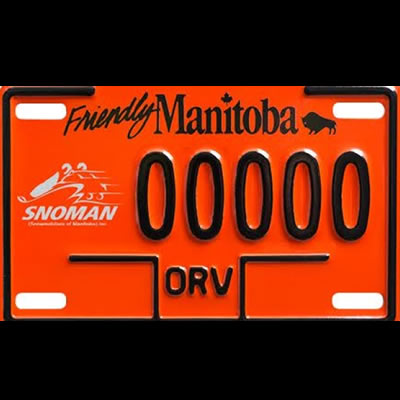 Picture of new orange snowmobile SnoPass license plate. 
