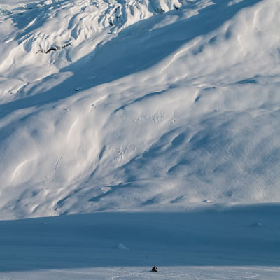 Justin Cahill slashes through the powder on Keystone Mountain near Revelstoke, BC. 