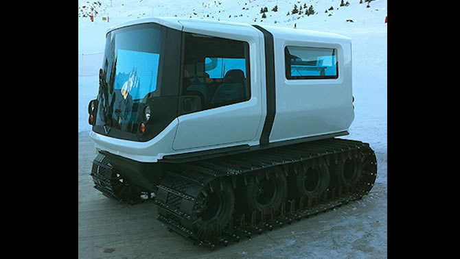 A futuristic-looking snow vehicle. 