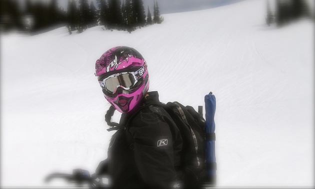 Stacey Booth in her favourite fly racing helmet.