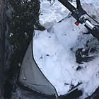 sled wedged against a tree