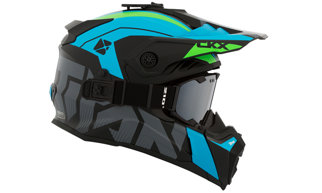 Titan Airflow snowmobile helmet in blue, green and black. 