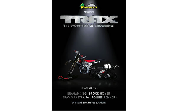 Trax film cover with Timbersled Snowbike in the spotlight. 