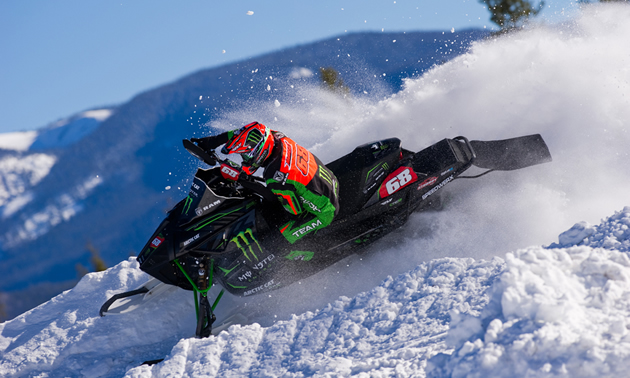 Tucker Hibbert turning a corner in snocross. 