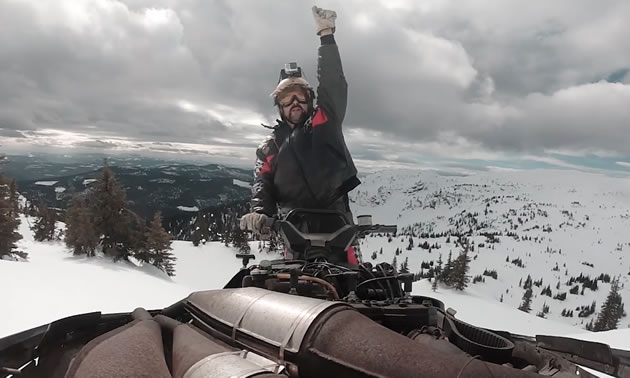 Turkey Reinheardt fist pumps the air after he pulls gnarly chute. 