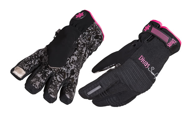 Black and pink moto-style gloves. 
