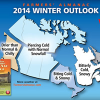 A map of Canada with weather predictions on each province. 