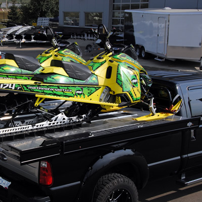 A Marlon XPlore Pro sled deck with two 174-inch sleds on it. 
